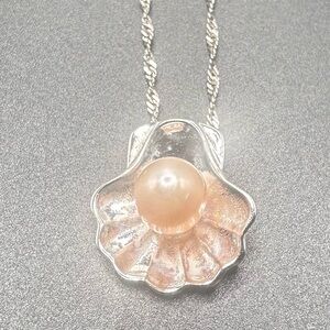 925 Sterling Silver Made In Italy Peach Pearl Necklace